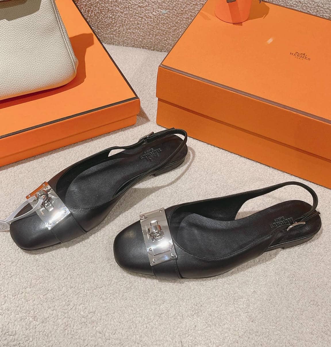 Hermes Kelly buckle slingback ballet flats-1